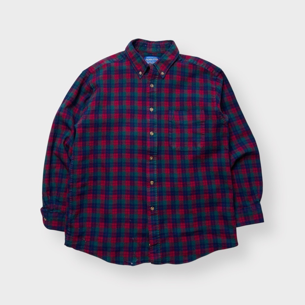 Vtg 90s Sir Pendleton Plaid 100% Wool Button Front Shirt, Tartan Virgin L M